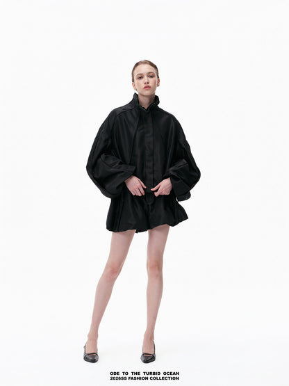 ODE TO THE TURBID OCEAN Structured Romantic Stand Collar Short Puff Jacket