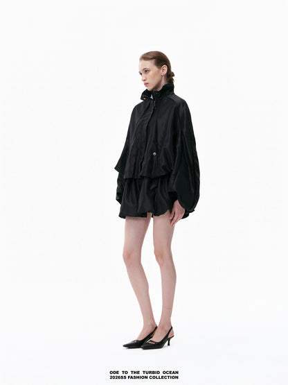 ODE TO THE TURBID OCEAN Structured Romantic Stand Collar Short Puff Jacket
