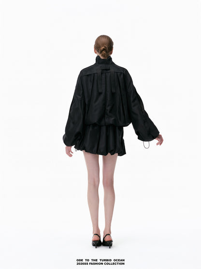 ODE TO THE TURBID OCEAN Structured Romantic Stand Collar Short Puff Jacket