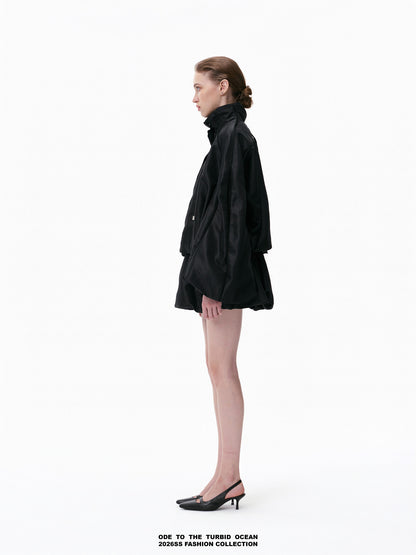 ODE TO THE TURBID OCEAN Structured Romantic Stand Collar Short Puff Jacket