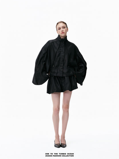 ODE TO THE TURBID OCEAN Structured Romantic Stand Collar Short Puff Jacket