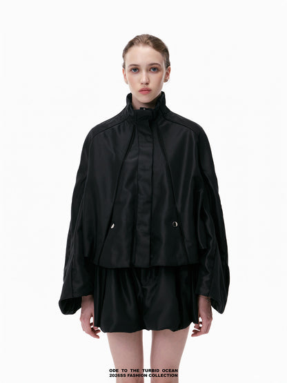 ODE TO THE TURBID OCEAN Acetate Satin Pleated Skirt, Combed Cotton Edge Loose Elastic Short Skirt