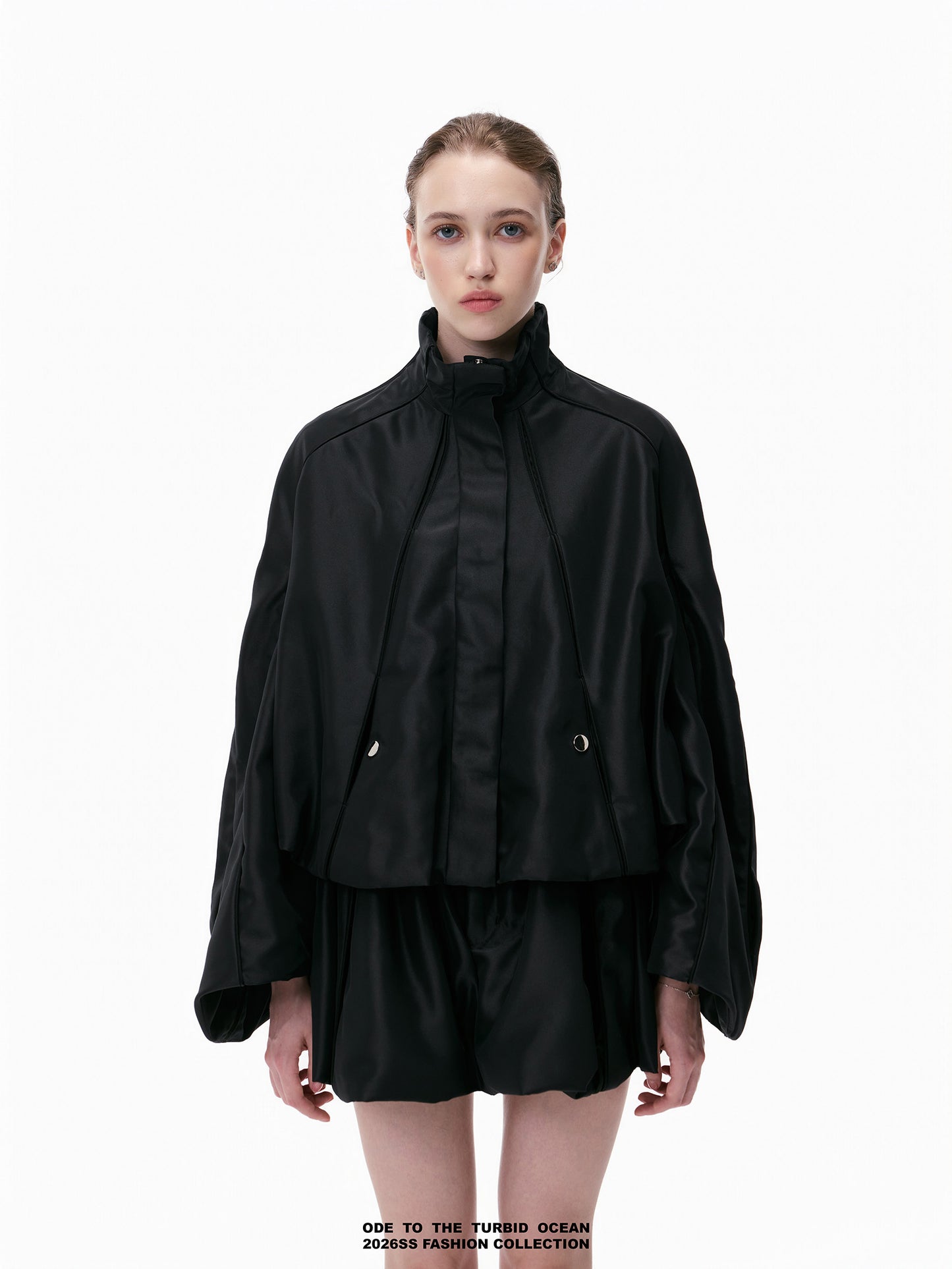 ODE TO THE TURBID OCEAN Structured Romantic Stand Collar Short Puff Jacket