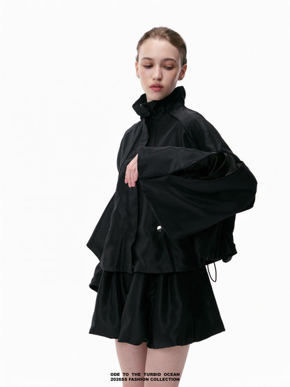 ODE TO THE TURBID OCEAN Structured Romantic Stand Collar Short Puff Jacket