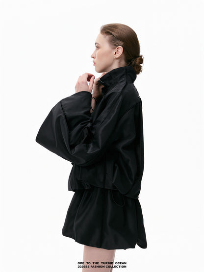 ODE TO THE TURBID OCEAN Structured Romantic Stand Collar Short Puff Jacket