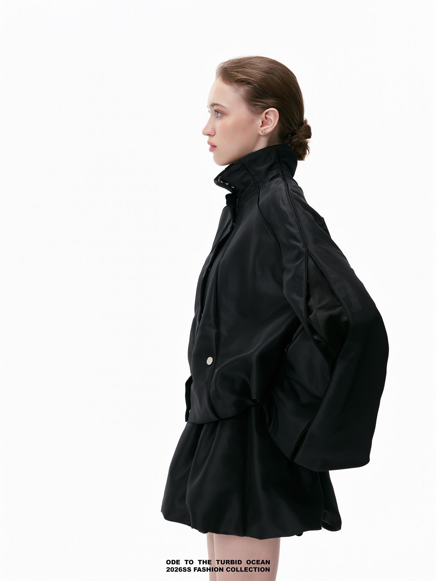 ODE TO THE TURBID OCEAN Acetate Satin Pleated Skirt, Combed Cotton Edge Loose Elastic Short Skirt