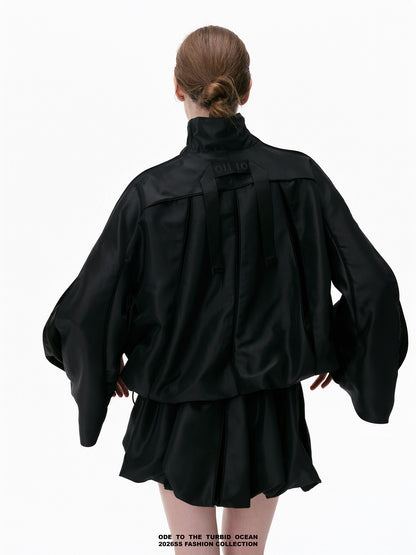 ODE TO THE TURBID OCEAN Structured Romantic Stand Collar Short Puff Jacket