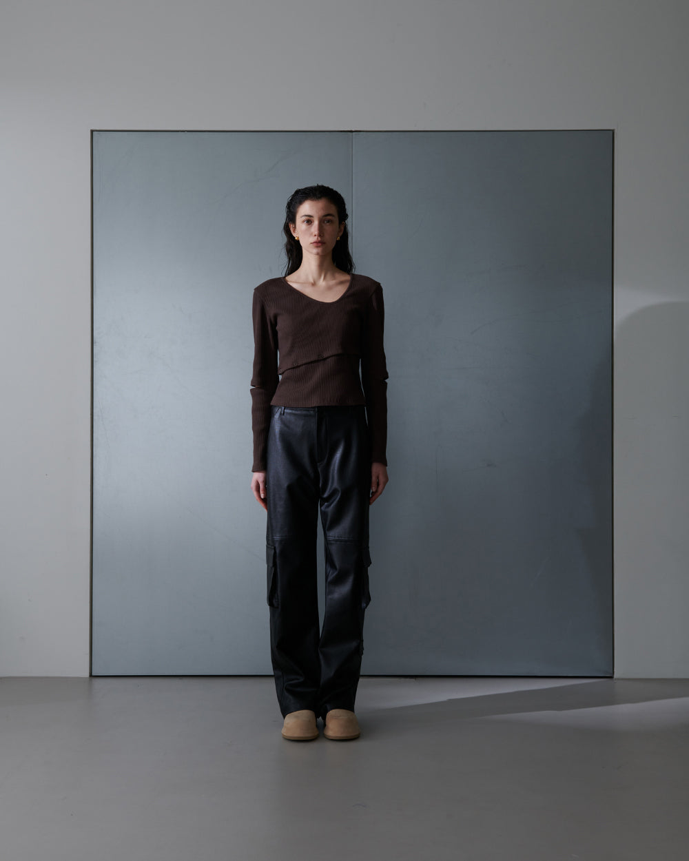 Faux leather cargo trouser - Black