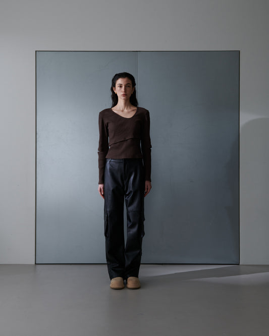 Faux leather cargo trouser - Black