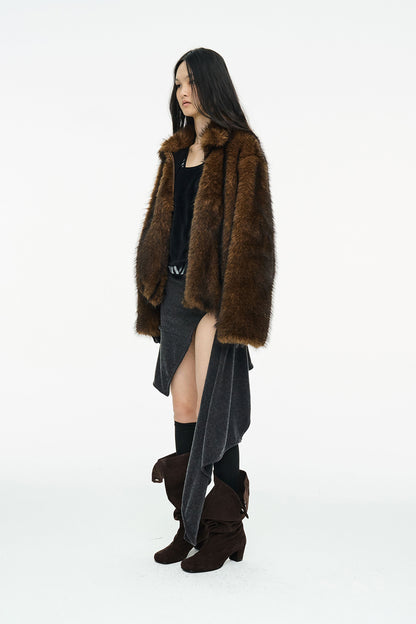 BRUSHED FUR JACKET / BROWN