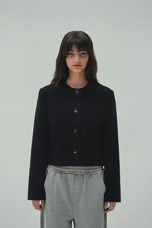 WOOLLY NO COLLAR JACKET BLACK