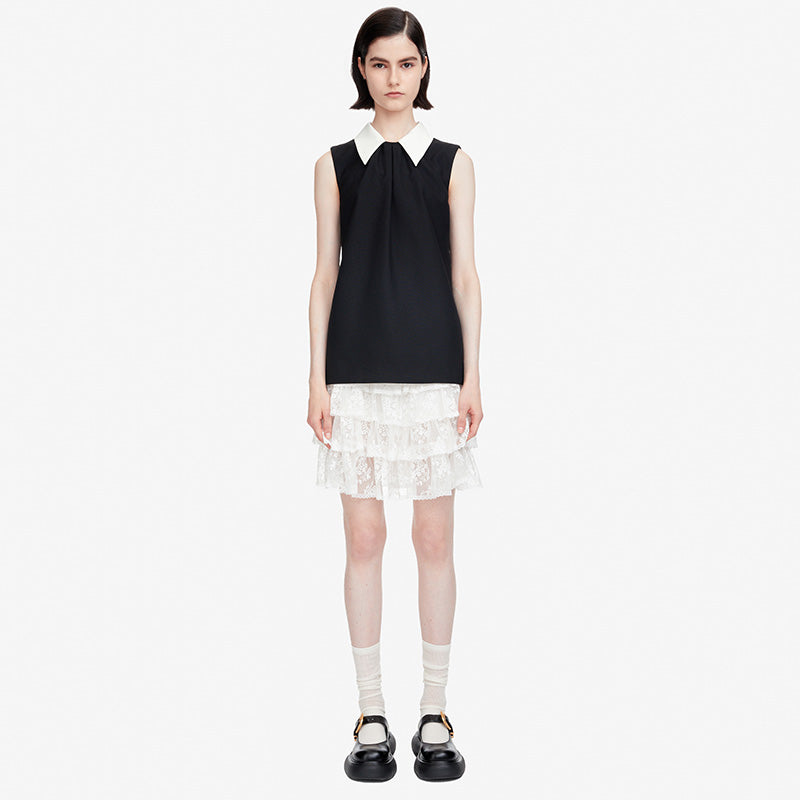 Color Block Collar A-Line Sleeveless Top