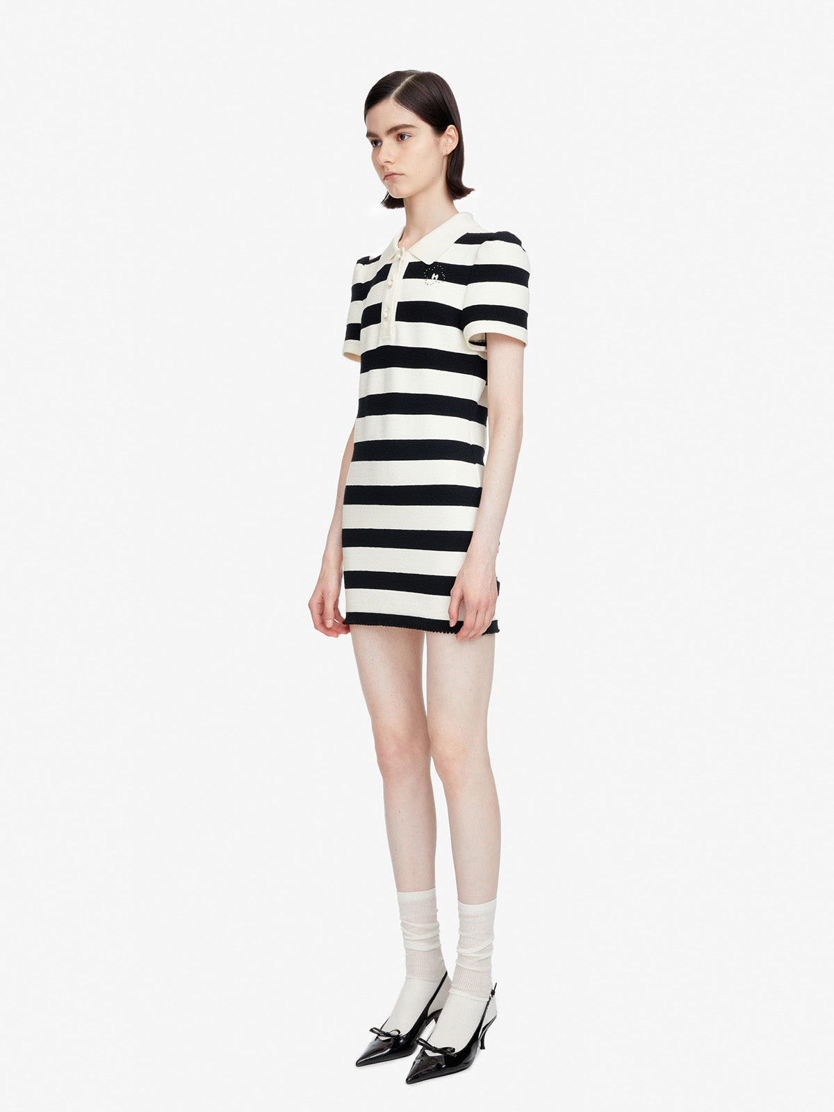 Black and White Striped Polo Short Sleeve Dress