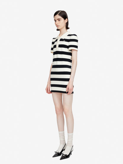 Black and White Striped Polo Short Sleeve Dress