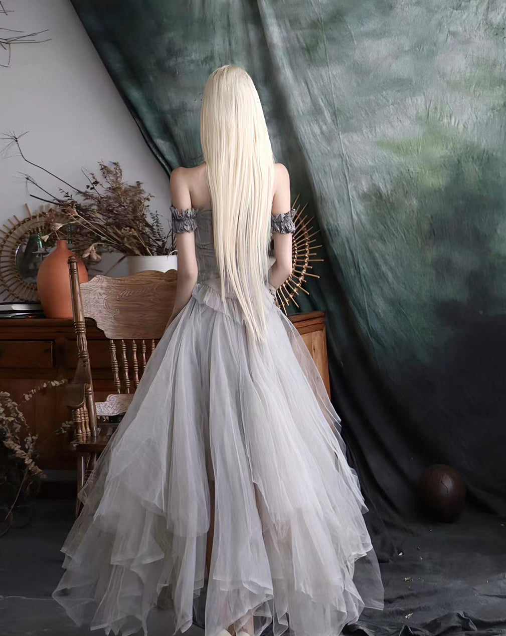 Forest Elf Tulle Skirt Washed Dyed Ink Wash Grey