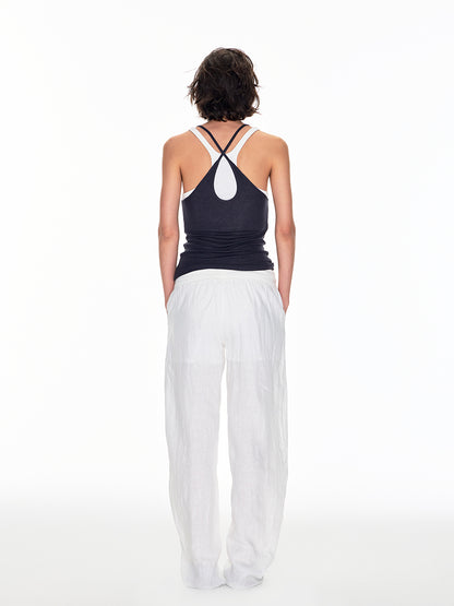 LINEN TROUSERS WITH CUFFED KNIT WAISTBAND