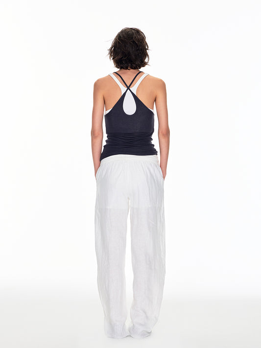 LINEN TROUSERS WITH CUFFED KNIT WAISTBAND