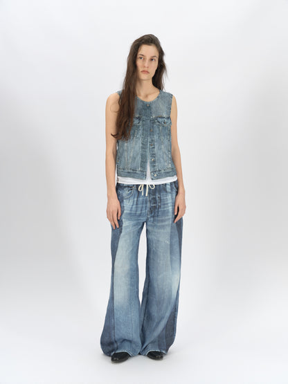 Denim-Print Ramie Tank (Cropped)