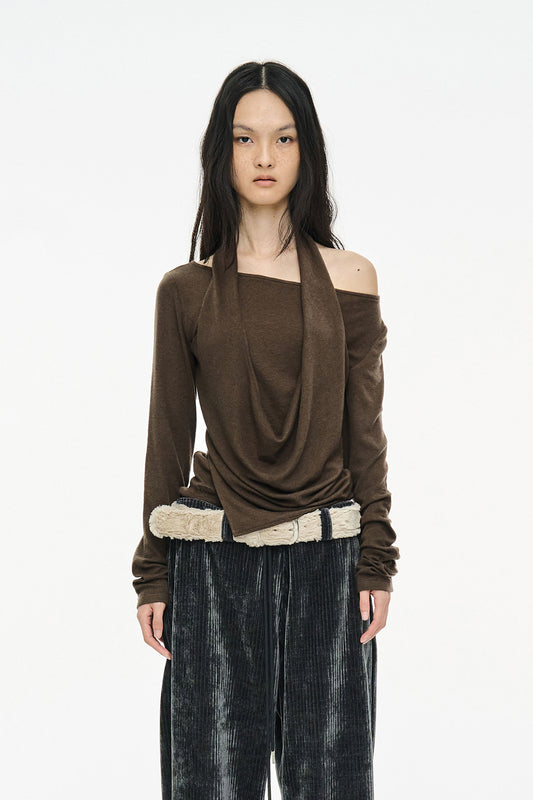 LAYERED HALTER TOP / BROWN