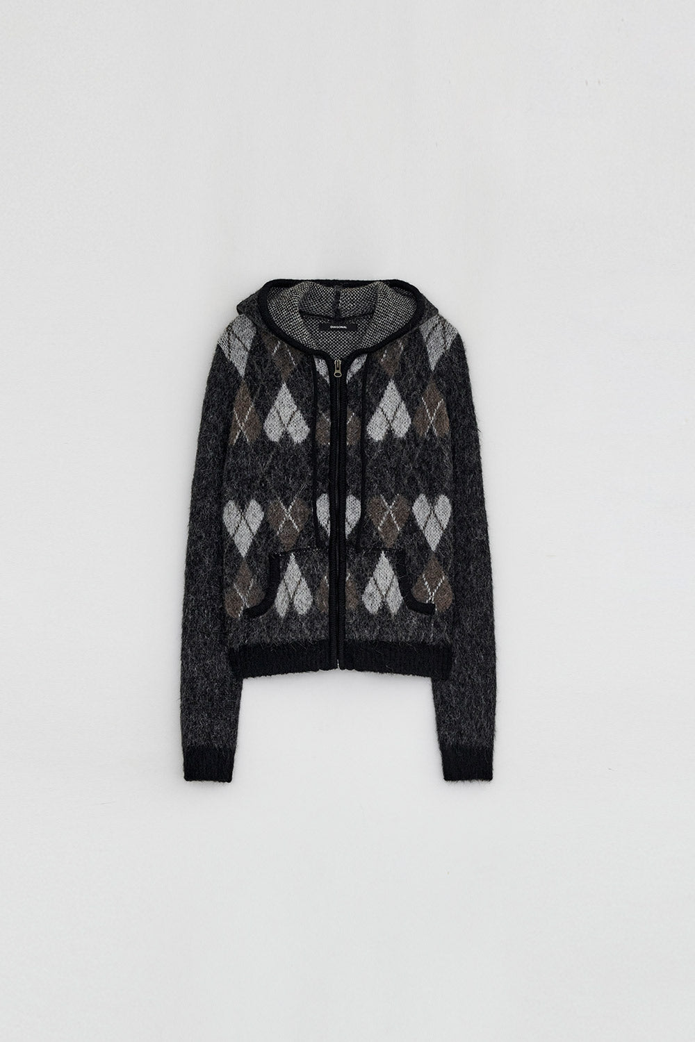 HEART ARGYLE JACQUARD HOOD ZIP UP