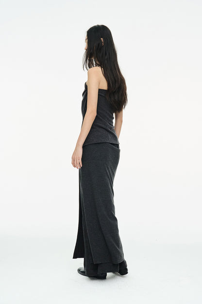 DRAPE LONG SKIRT / CHARCOAL