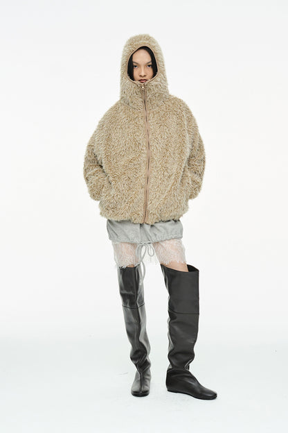 HAIRY BALACLAVA ZIP UP / BEIGE
