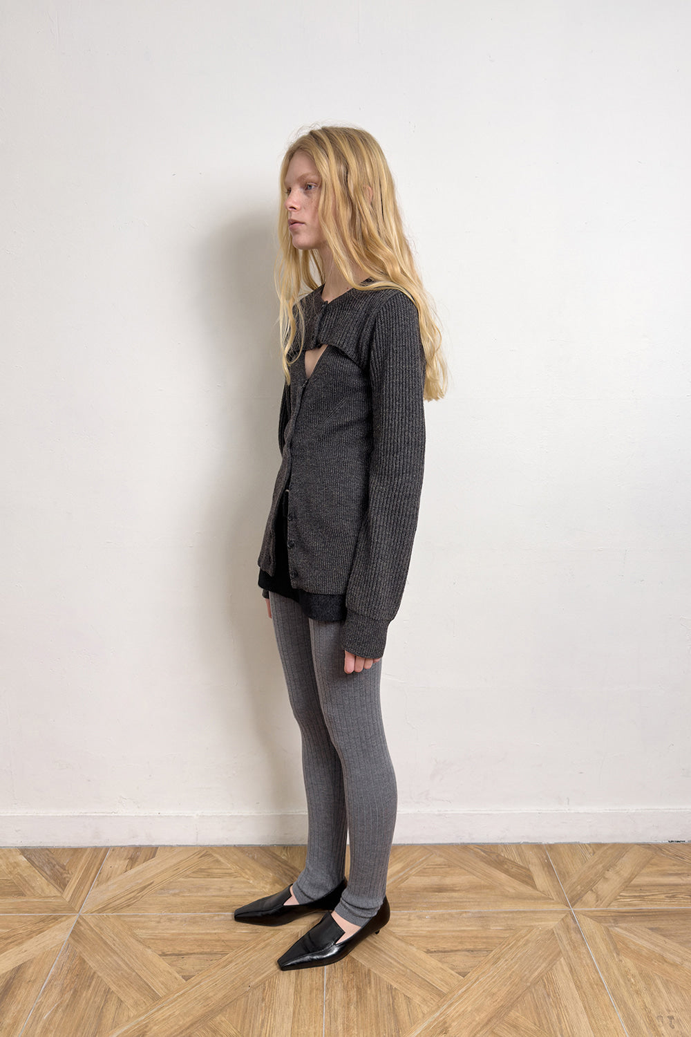 LAYERED KNIT CARDIGAN DRAK GREY