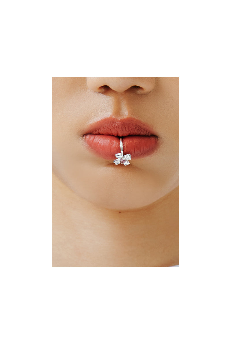 Blooming Planet-Four-Prong Floral Lip Ring