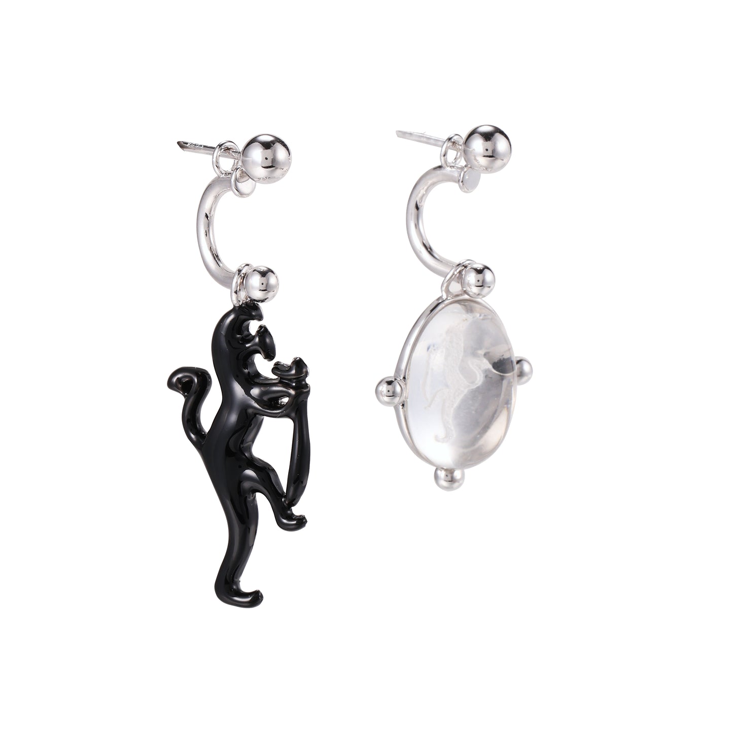 Black Drip Glaze Tiger Talisman Asymmetric Earrings