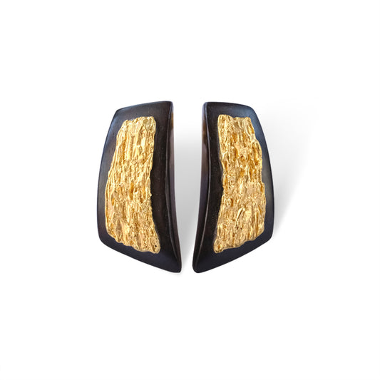 Li Realm Moon Ebony Boat Shadow Earring Ebony Ear Stud Silver 23K Thick Gold Plated