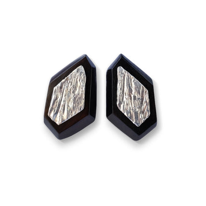 Light Geometry Multi Facet Ear Stud Ebony Silver