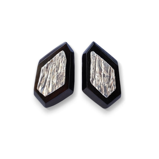 Light Geometry Multi Facet Ear Stud Ebony Silver