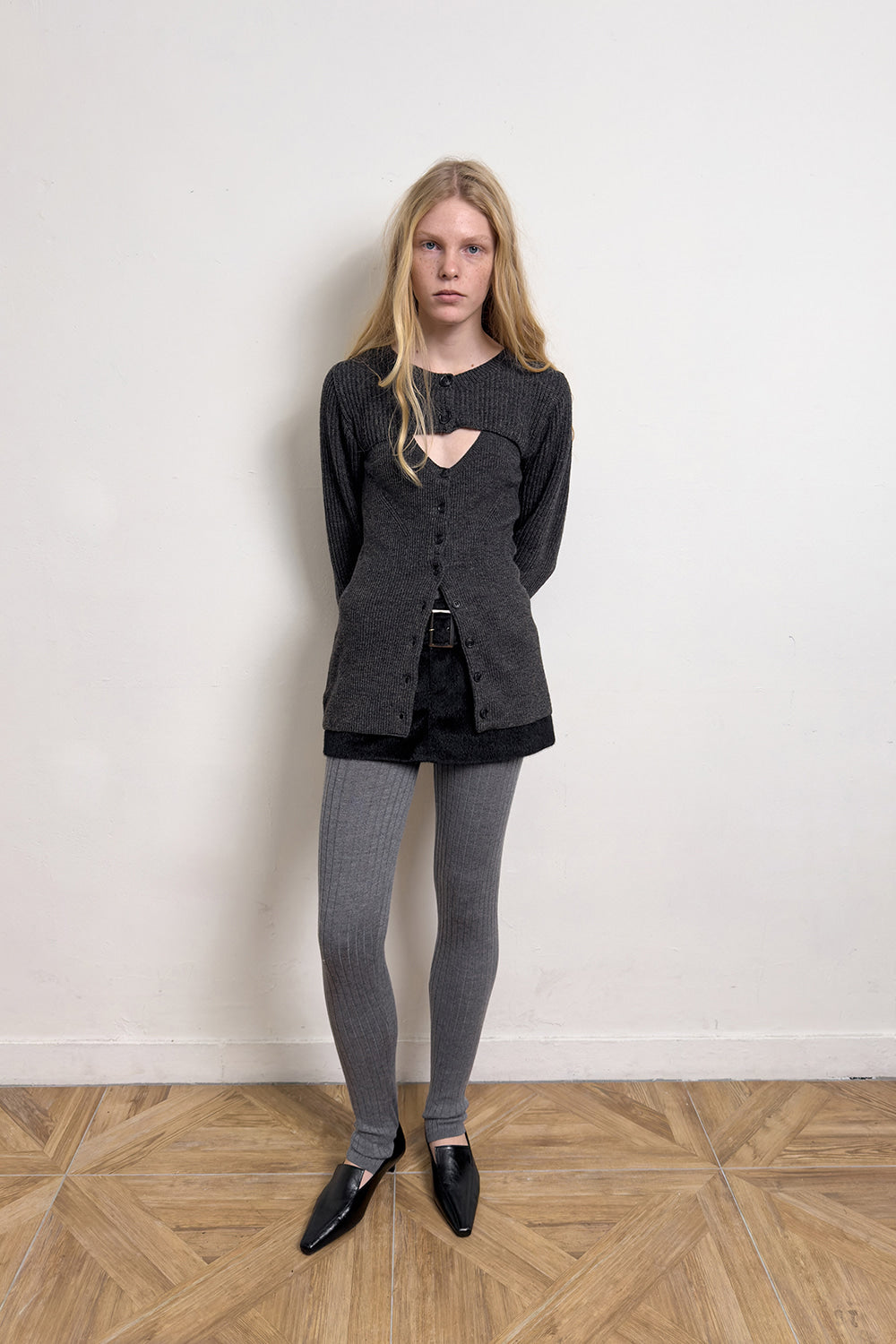LAYERED KNIT CARDIGAN DRAK GREY