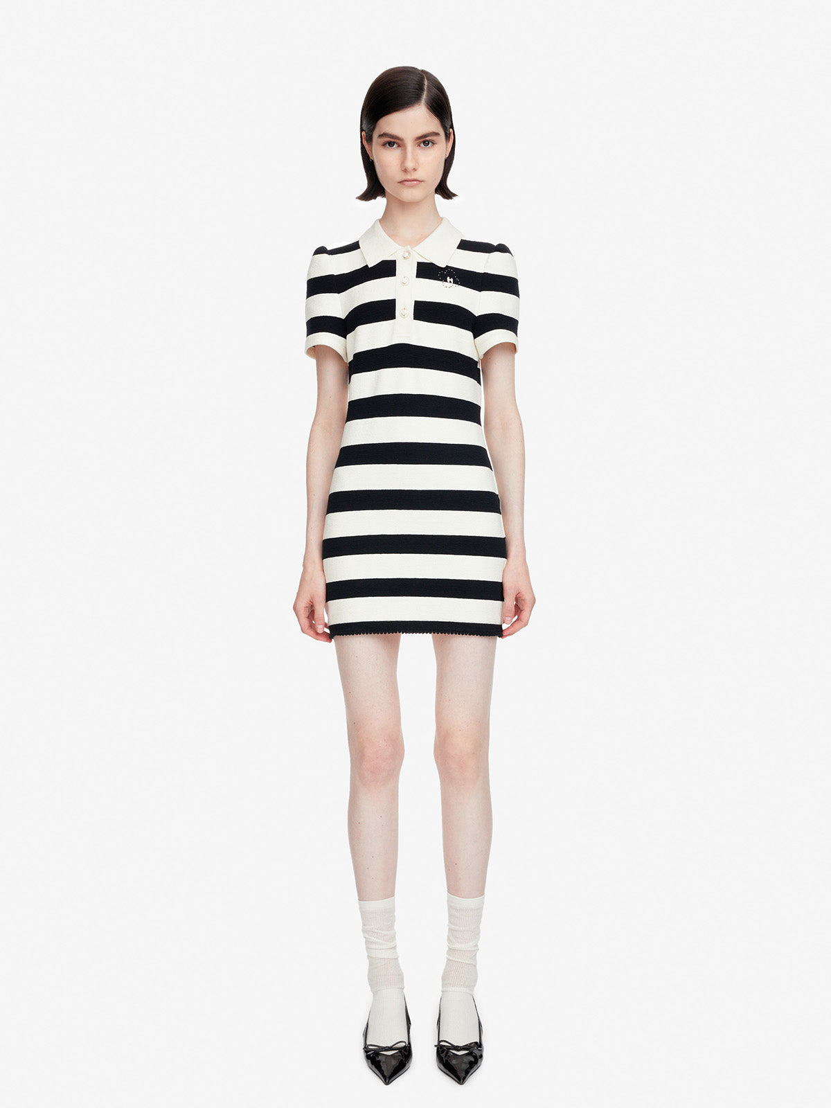 Black and White Striped Polo Short Sleeve Dress