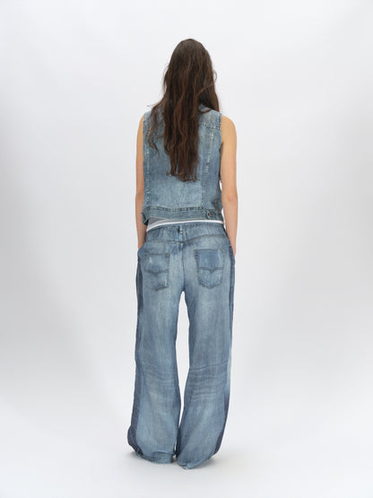 Denim-Print Ramie Tank (Cropped)
