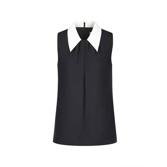 Color Block Collar A-Line Sleeveless Top