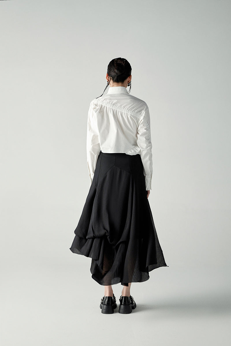 Asymmetric Pleated Midi Skirt
