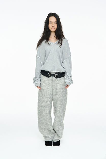 FURRY V-NECK SWEATSHIRT / GRAY