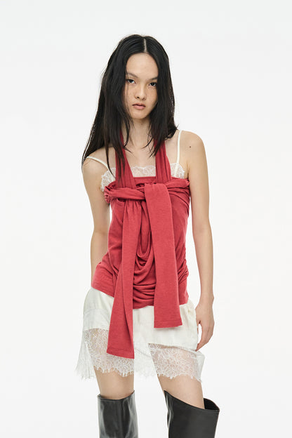 LAYERED HALTER TOP / RED