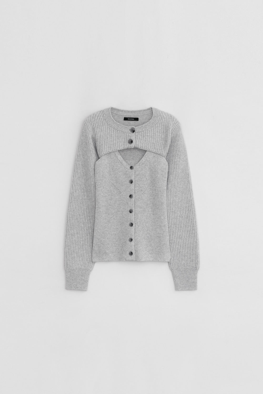 LAYERED KNIT CARDIGAN LIGHT GREY