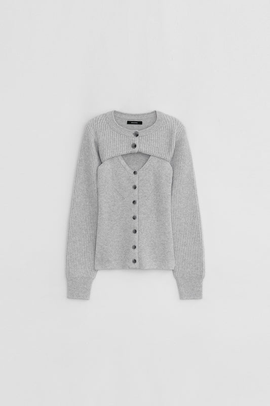 LAYERED KNIT CARDIGAN LIGHT GREY