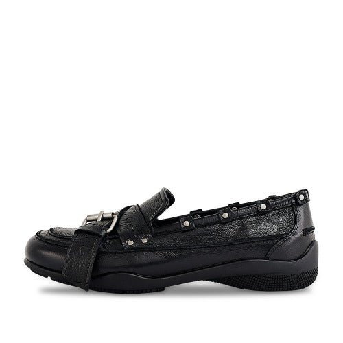 Belted Stud Loafer_Polished Black
