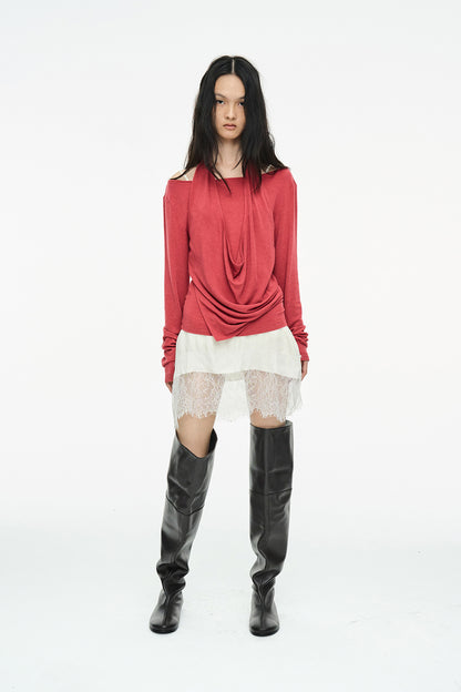 LAYERED HALTER TOP / RED