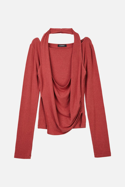 LAYERED HALTER TOP / RED