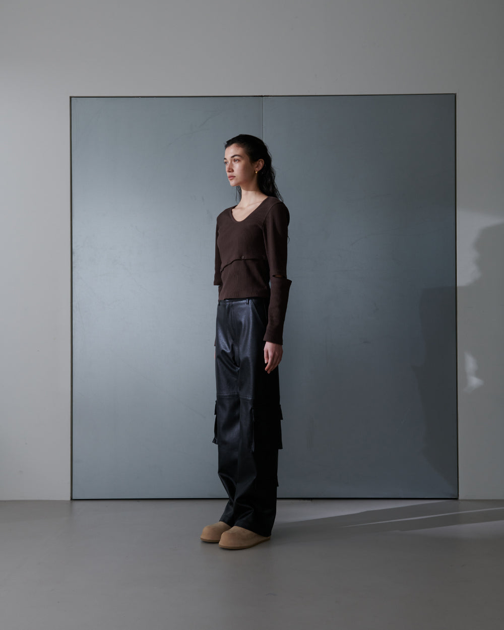 Faux leather cargo trouser - Black