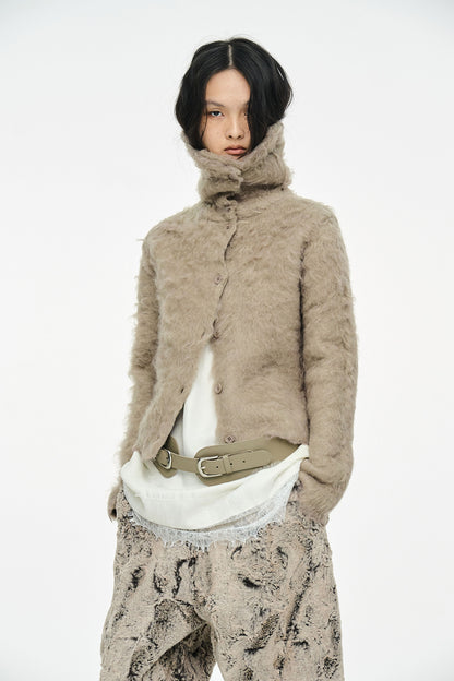 HAIRY COLLAR CARDIGAN / BEIGE