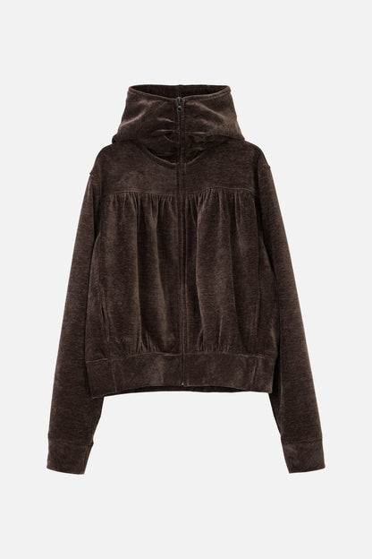 SHIRRING ZIP UP / BROWN