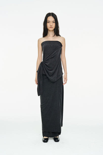 DRAPE LONG SKIRT / CHARCOAL