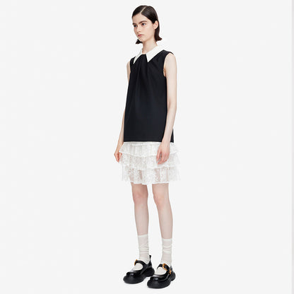 Color Block Collar A-Line Sleeveless Top