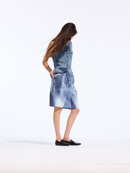 Longline Denim-Print Ramie Tank